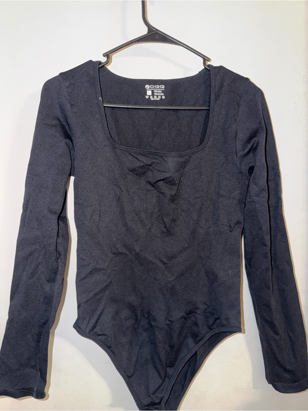 Women's Black Long Sleeve Square Neck Bodysuit